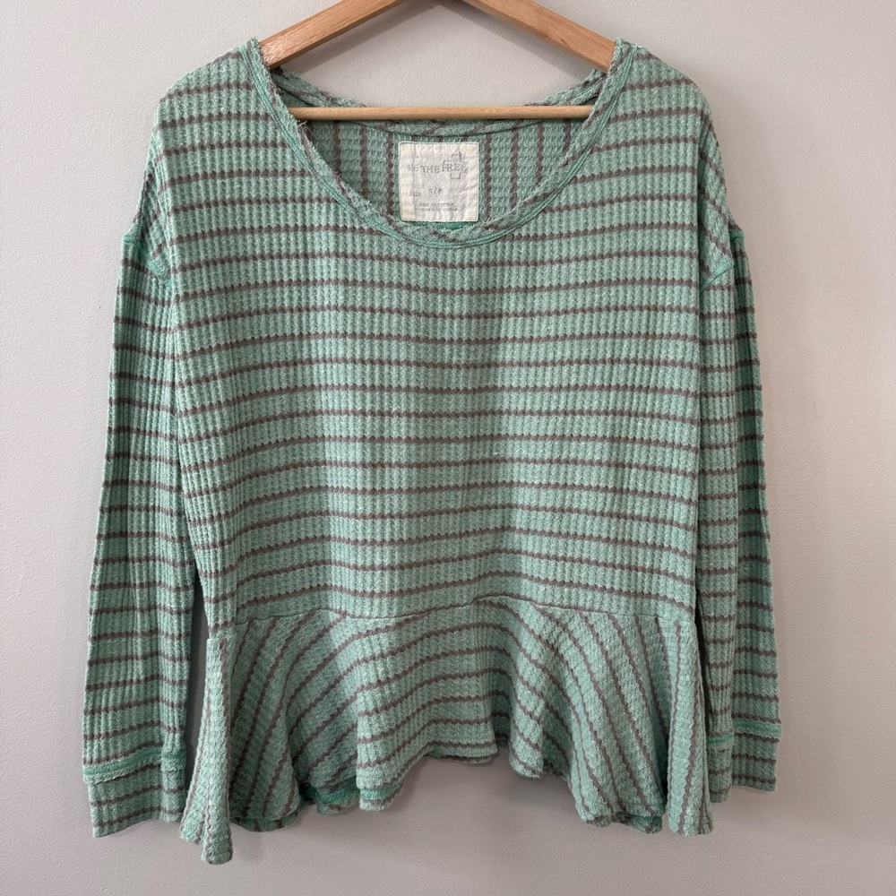 Free People Auntie Em Thermal Waffle Knit Top Oversized Peplum Small - Picture 2 of 14